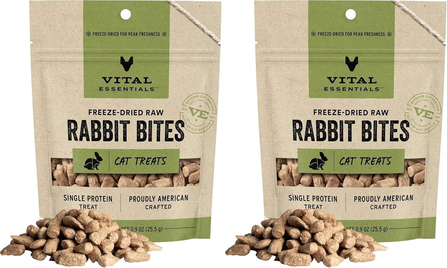 Vital Essentials Freeze Dried Raw Cat Treats, Rabbit Bites, 0.9 oz (Pack of 2)
