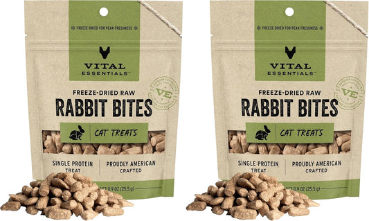 Vital Essentials Freeze Dried Raw Cat Treats, Rabbit Bites, 0.9 oz (Pack of 2)