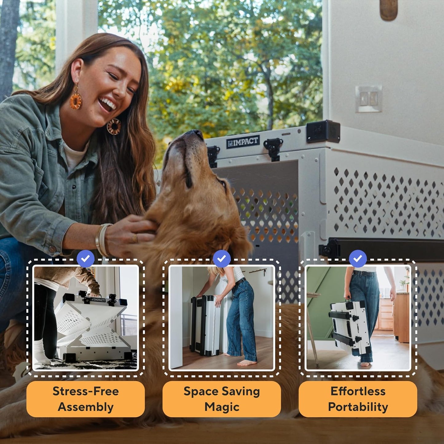 Impact Collapsible Dog Crate - Foldable Hard Crate for Medium Dogs - Heavy Duty Travel Kennel with Powder-Coated Aluminum - Quick Setup for Indoor & Outdoor (Gray, 30" (30.5" L x 20.5" W x 26" H))