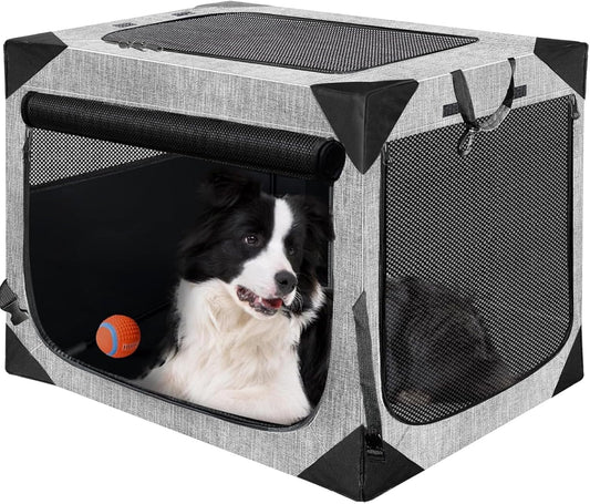 Dog Crate, Collapsible Soft Travel Crate for Large Dogs (3 Year Warranty), Indoor & Outdoor Portable Pet Kennel with Chew-Proof Mesh Window (Dark Gray, 36" L x 25" W x 25" H)
