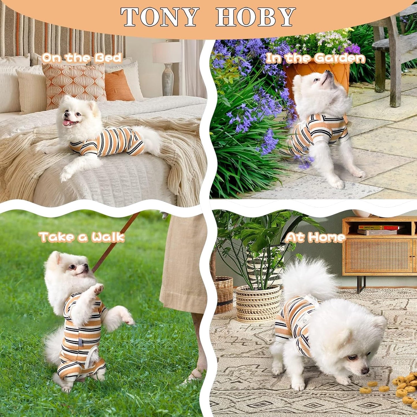 TONY HOBY Male Dog Pajamas, 4 Legged Dog Jumpsuit with Brown Stripe, Dogs Shirt for Small Medium Dogs (Brown, Boy, M)