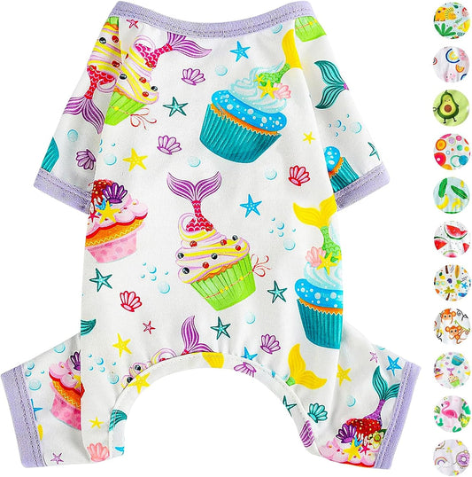 Dog Pajamas Pjs Summer Dog Clothes for Small Dogs Girl - Boy - Medium Size Dogs, Soft Stretchy Puppy Clothes Doggie Onesies Fall Cat Pet Jammies Outfit (Cake Purple, Medium)