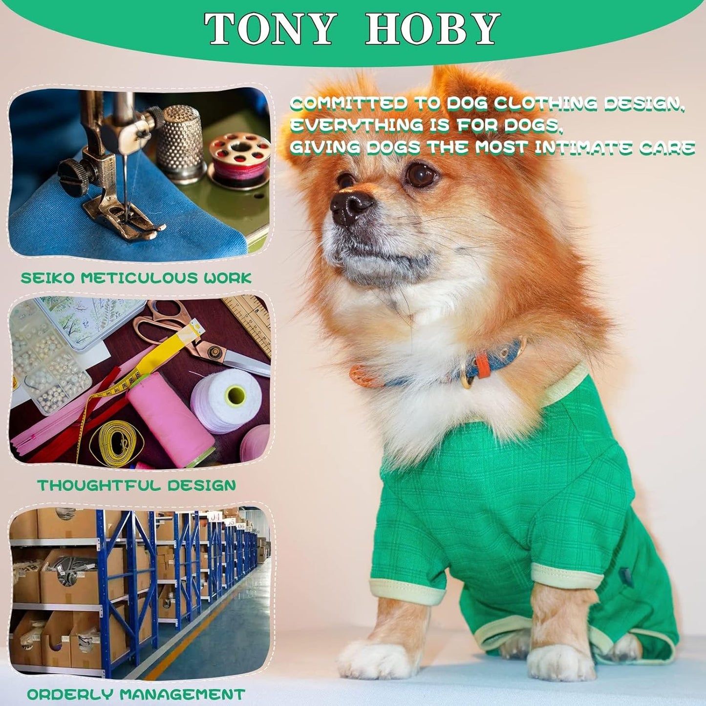 TONY HOBY Dog Pajamas, Dog Recovery Suit After Surgery, Soft Dogs Dogs Jumpsuit Shirts for Small Medium Dogs (Green, Boy, S)