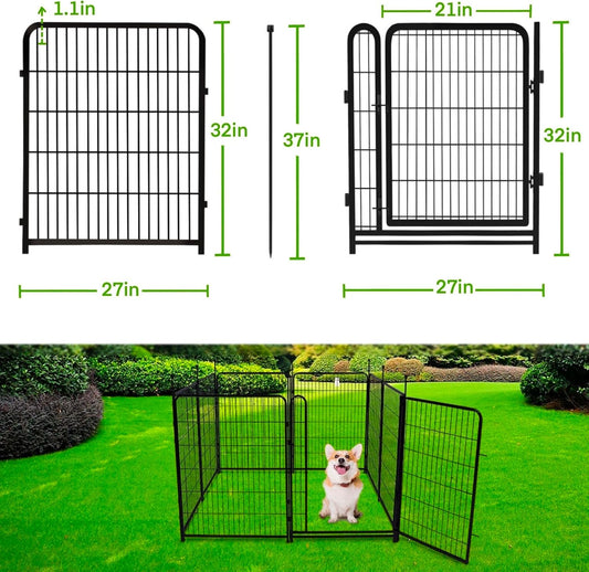 Tall Garden Fence,Wide Gate Low Threshold Fence for Garden, 32in(H) 4 Panels Total 8.9 Ft(L) Animal Barrier Fence, Flower Bed Fencing, Dog Fences Outdoor for Yard