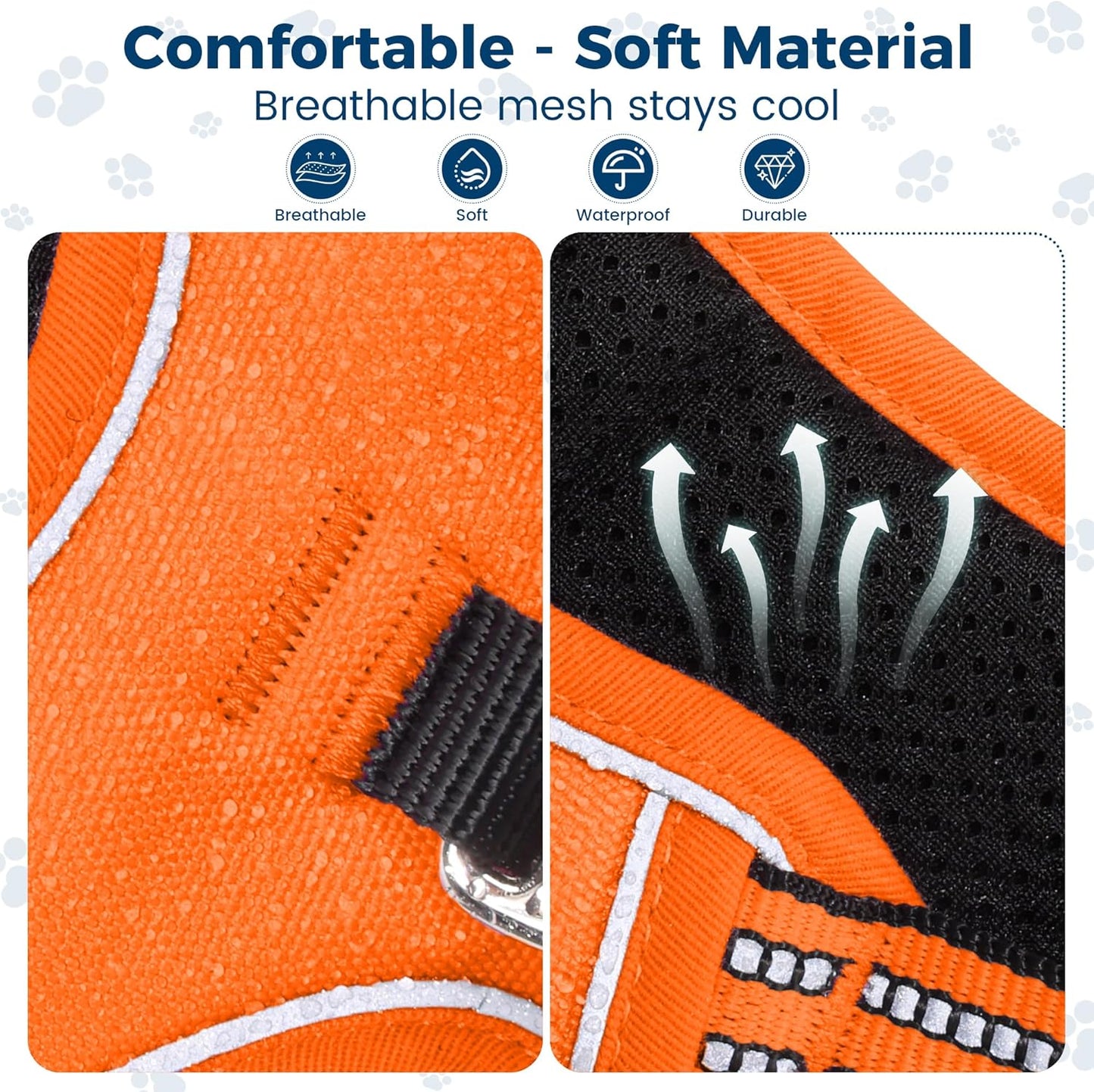 Funfox Dog Harness No Pull, Adjustable Pet Vest Harness, Super Soft Material with Vertical Handle Easy Control, Reflective Night Walking, 2 Leash Clips for Large Dogs, Orange, L