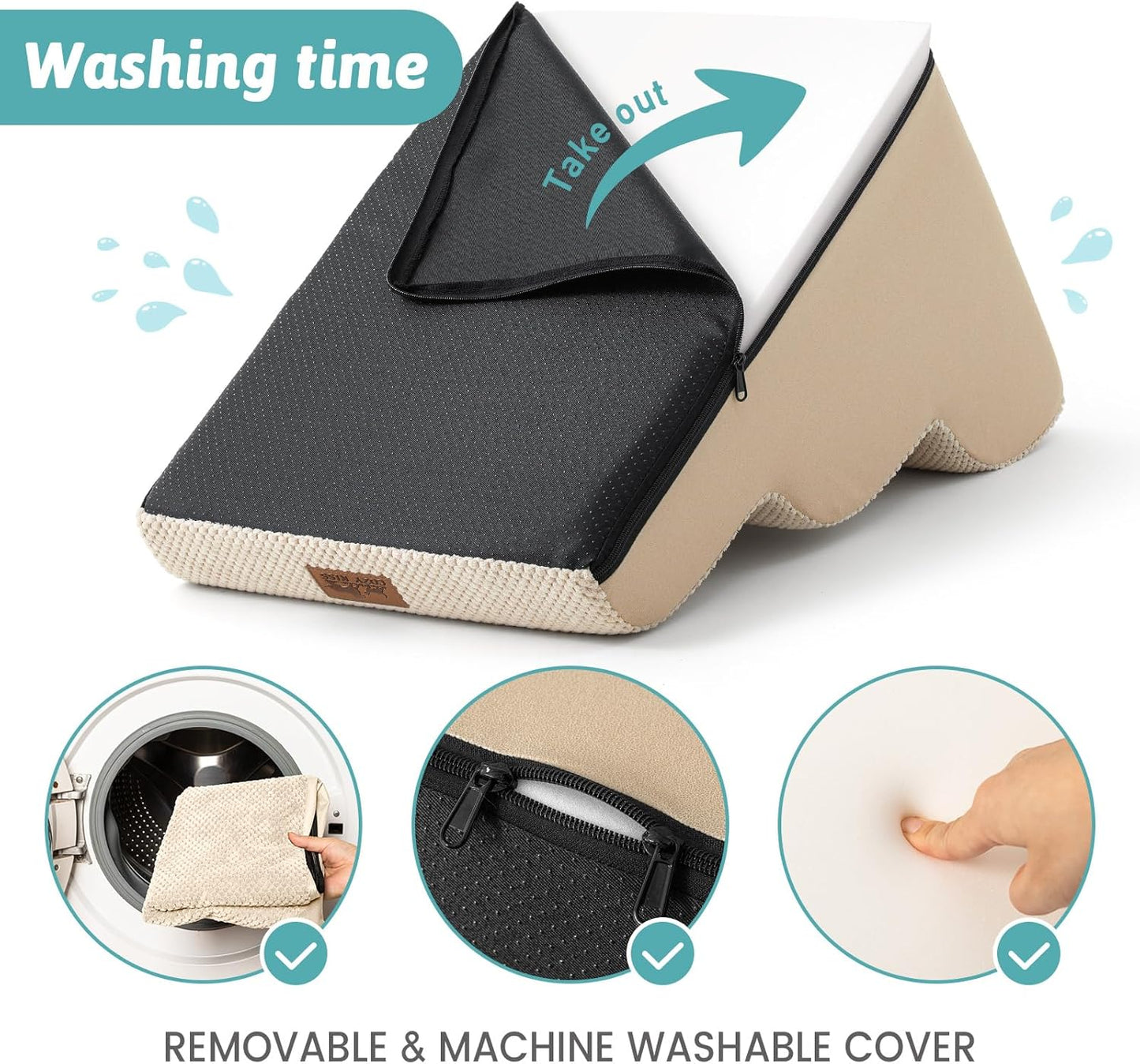 Dog Stairs for Small Dogs 11.8" H, Pet Step with Leakproof Cover, High Density Foam Cat Ramp for Chair or Sofa, Lightweight, Durable, Comfort, 15.7x19.7x11.8 inch, 2 Tiers, Beige