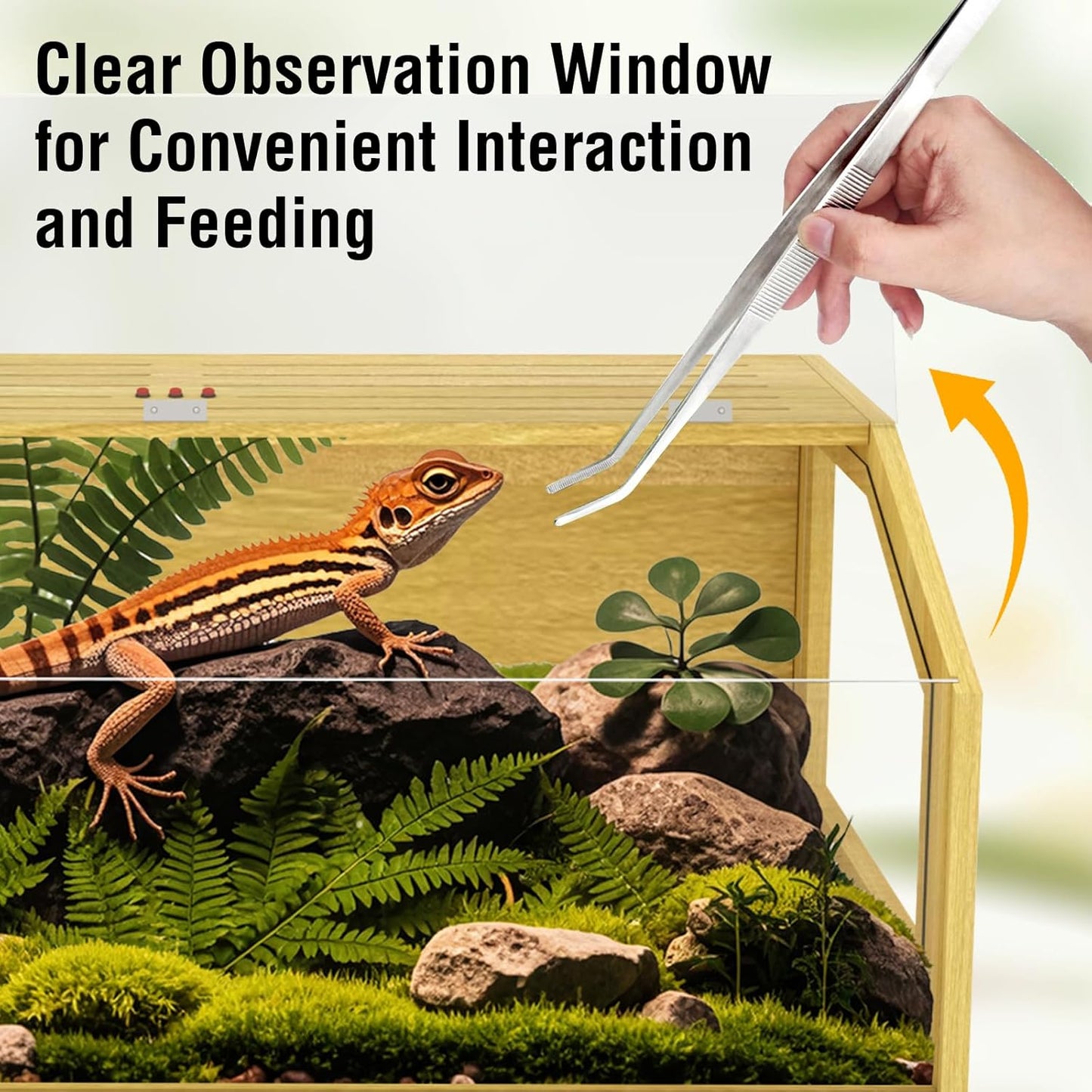 75 Gallon Large Lizard Tank, Reptile Terrarium, Lockable Clear Acrylic Roof, Bearded Dragon Tank with Feeding Tongs, Snake Enclosure, Reptile Cage for Leopard Gecko, Hamsters, 48" L x 20" W x 20" H