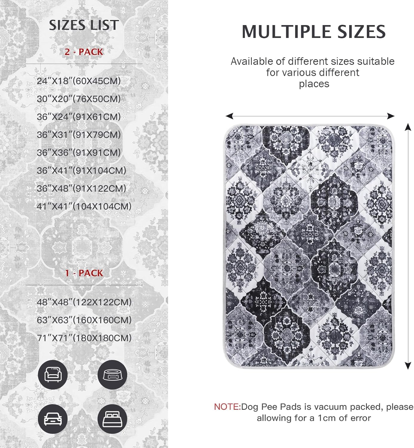 IEUUMLER Washable Pee Pads for Dogs, 2 Pack Reusable Pee Pads for Dogs Non-Slip Grip, Super Absorbent Waterproof Puppy Pads for Potty Training, Playpen, Crate, Whelping Box EU011 Black Grey, 24x18