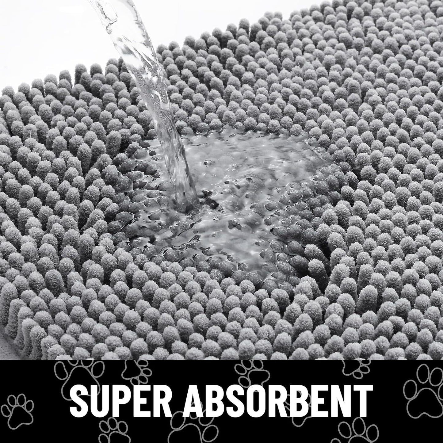 Smiry Dog Door Mat for Muddy Paws, Absorbent Dirt Trapper Non Slip Quick Dry Washable Chenille Mat for Mud Dogs, Entry Rug for Indoor and Outdoor (48x30 Inches, Grey)