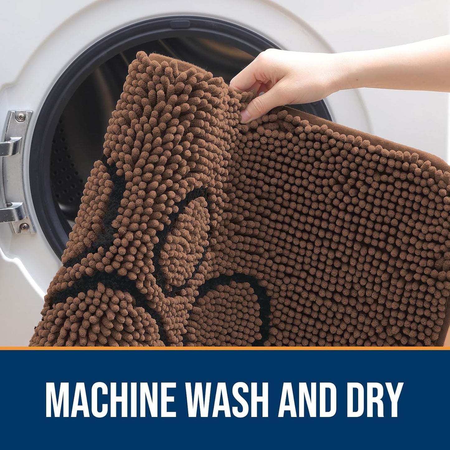 OLANLY Door Mat for Muddy Dog Paws 36x24, Ultra Absorbent Chenille Mud Doormat with Paw Print Design, Non-Slip Washable Doormat for Indoor Entryway, Quick-Dry Pet Bed Mats for Dirty Dogs, Mocha