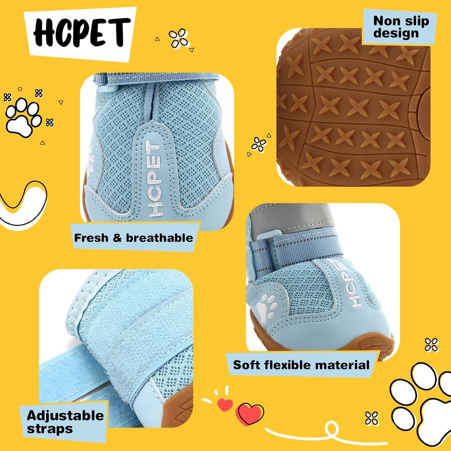 Hcpet Dog Shoes, Dog Boots for Small Dogs, Breathable Medium Dog Booties Paw Protector for Summer Hot Pavement, Winter Snowy Day, Outdoor Walking, Indoor Hardfloors Anti Slip Sole Blue Size 2