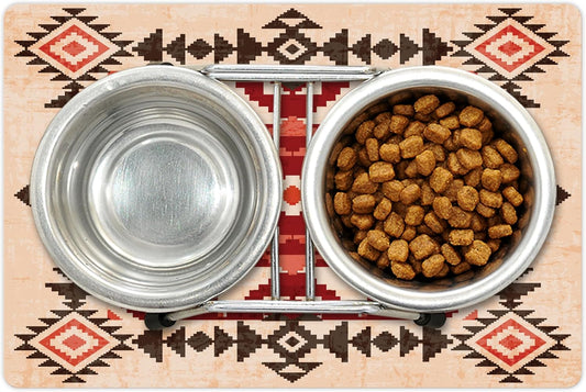 Lunarable Tribal Pet Mat for Food and Water, Original National Heritage Maya Pyramids Local Region Esoteric Myth Motive, Non-Slip Rubber Mat for Dogs and Cats, 18" X 12", Maroon