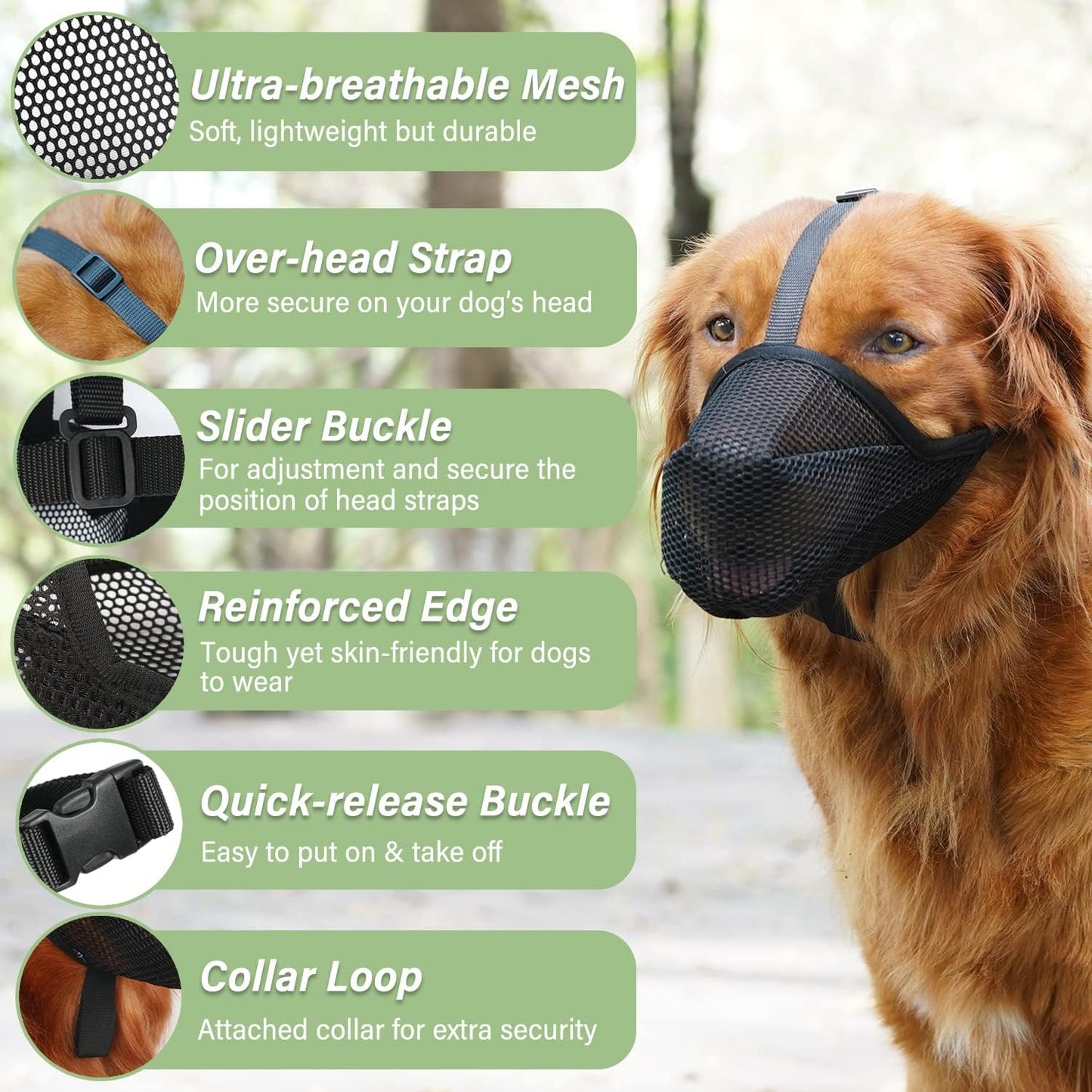 Mayerzon Dog Muzzle, Patented Soft Mesh Muzzle for Small Medium Large Dogs for Scavenging Biting Licking and Chewing, Allows to Pant and Drink (XS, Black)