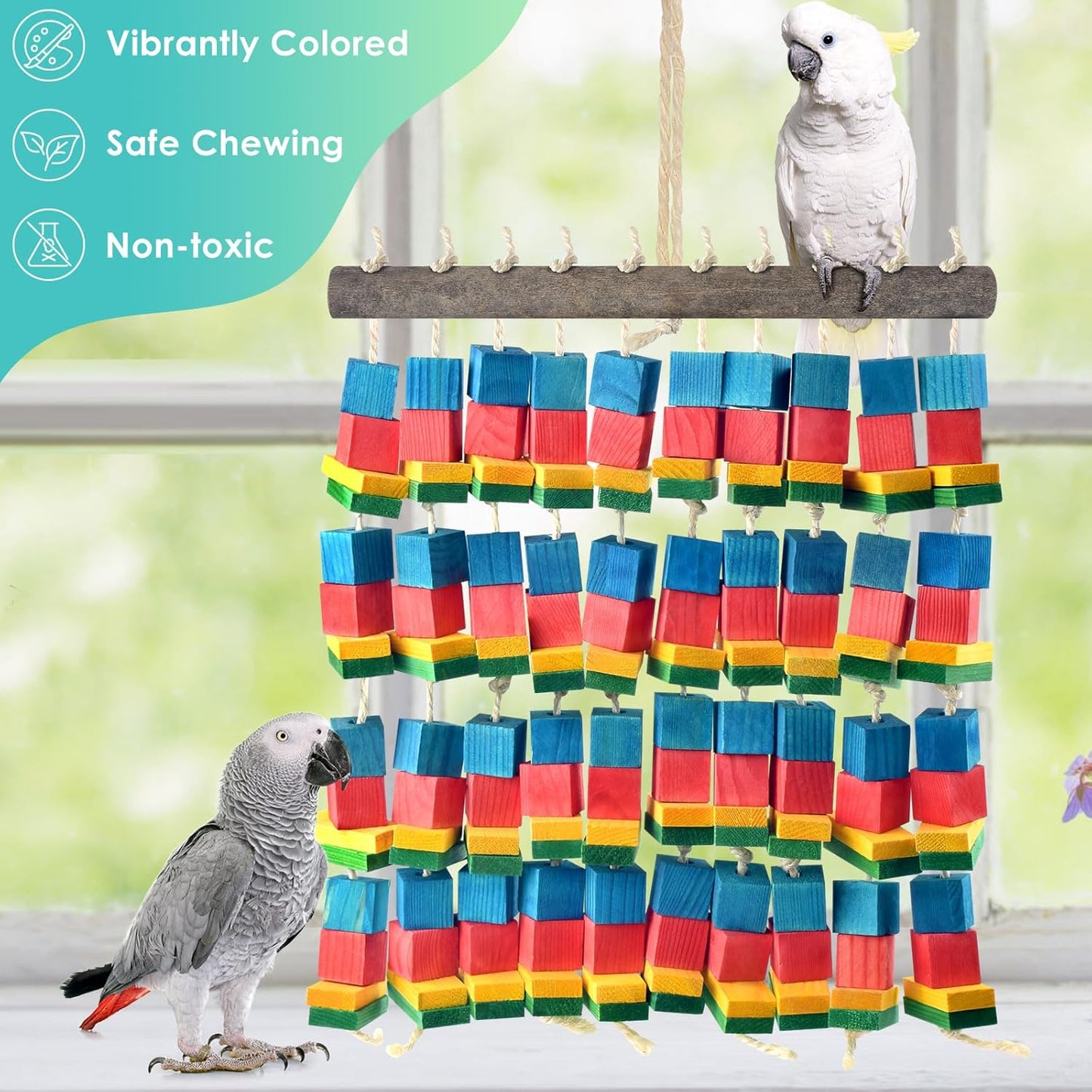 Extra Large Bird Toys, 21.6inch XL Macaw African Grey Parrot Chewing Toys, Natural Wooden Block Knots Tearing Toy Parrot Cage Accessories for Big Birds