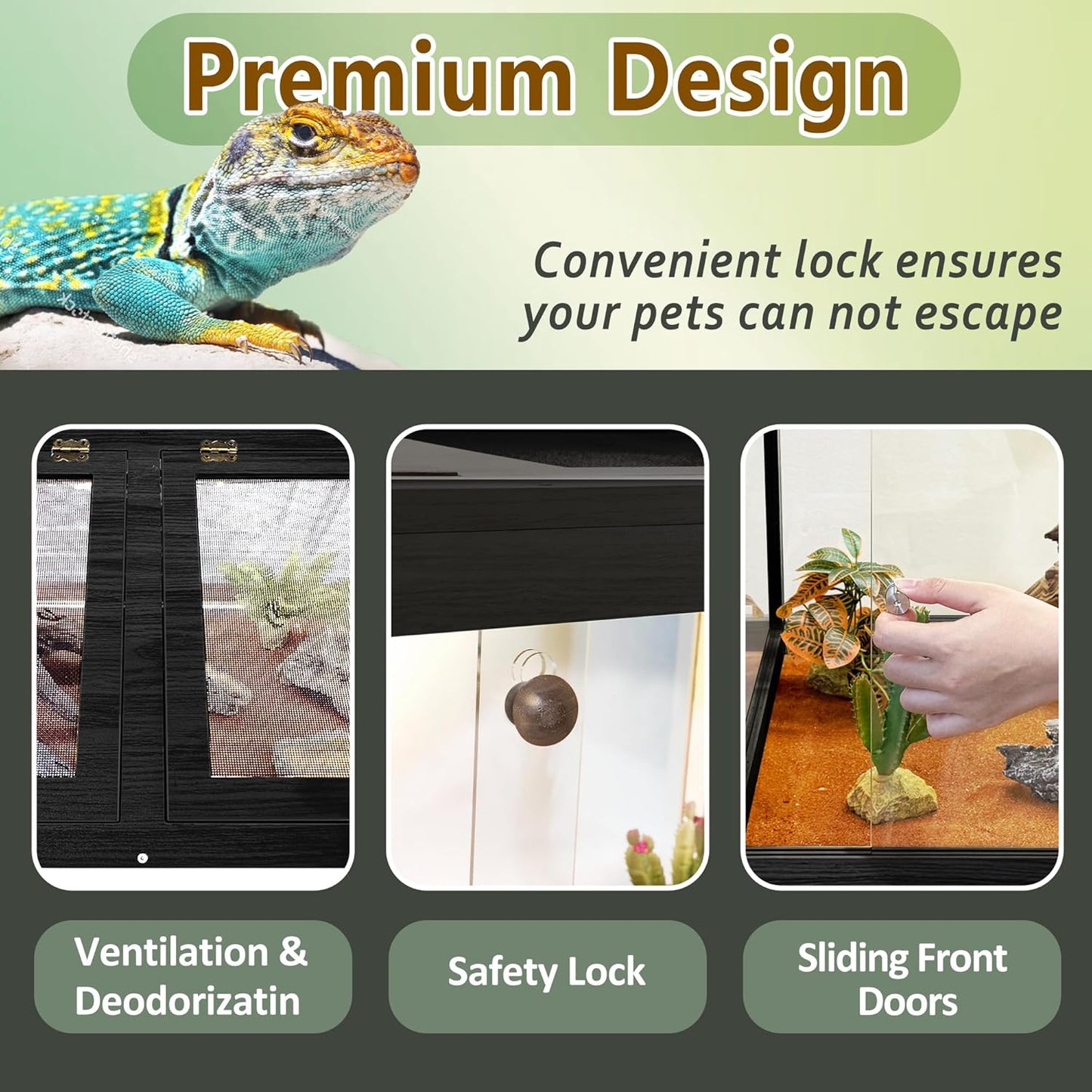 PROLEE Tempered Glass Reptile Enclosure with Leg,48“ Scratch-Proof Bearded Dragon Tank,79 Gallon Lizard Tank with Metal Mesh Tops and Lockable Door,Spacious Reptile Habitat for Snake,Lizard (Black)