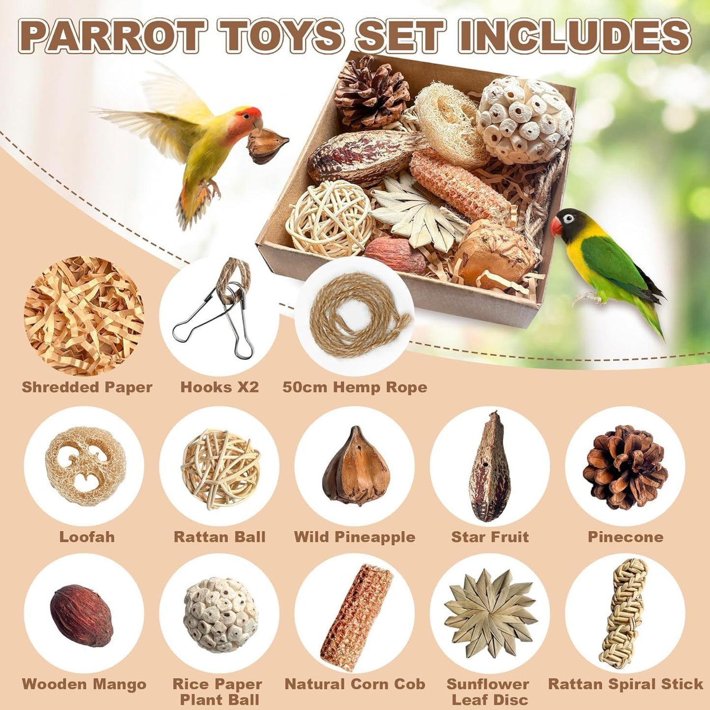 Parrot Toys, Tyotrbs Bird Toys Parakeet Toys for Birds Budgie Shredder Hanging Set Cockatiel ChewToys Parrot Climbing CageToy Lovebird Cage Accessories for Small or Medium Parrots