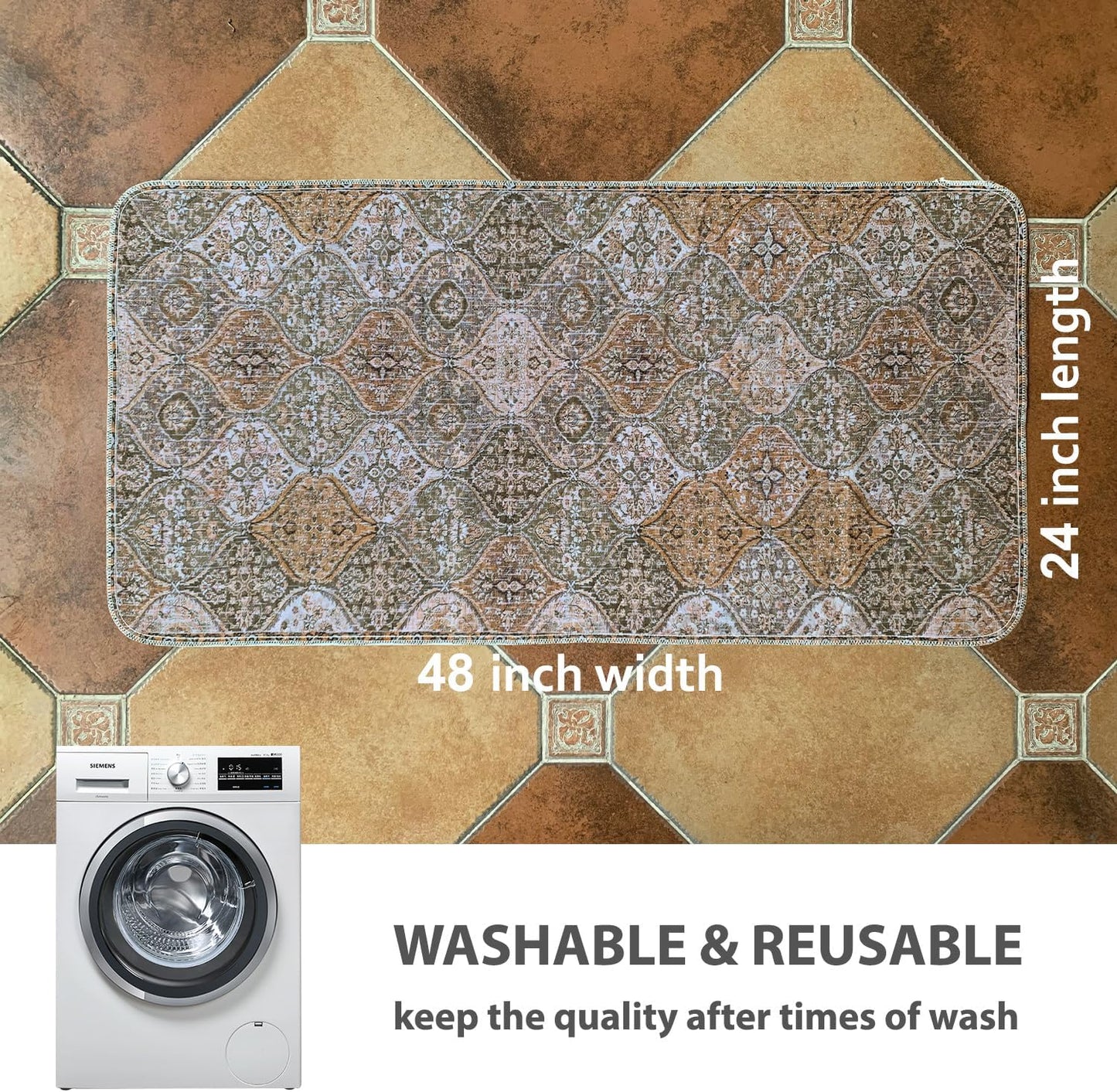 nunubaby 4PACK Washable Pee Pads for Dogs, Stylish, Non-Slip and Leak-Proof Pee Pads. Reusable Potty Pads for Dogs for Crates and Floors.(Brown/Multi, 24" x48")