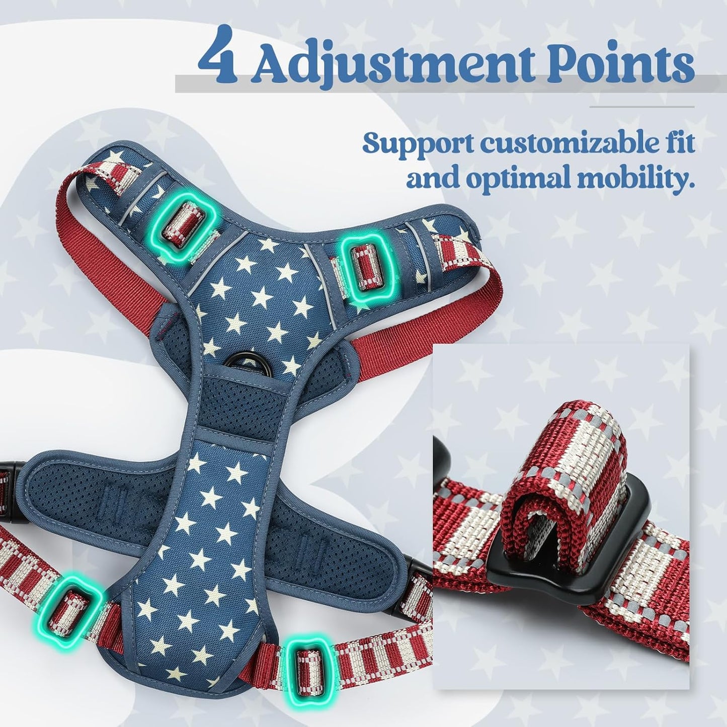 rabbitgoo Dog Harness No Pull with 2 Leash Clips, Adjustable Soft Padded, Reflective Oxford No Choke Pet Vest with Easy Control Handle for Large Dogs, Blue Star, M