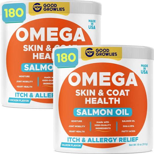 Omega 3 Fish Oil for Dogs Bundle - Skin&Coat Chews - Dry&Itchy Skin Relief + Allergy Support - EPA&DHA Fatty Acids - Natural Salmon Oil Chews Promotes Heart, Hip&Joint Support -360 Chews - Made in USA