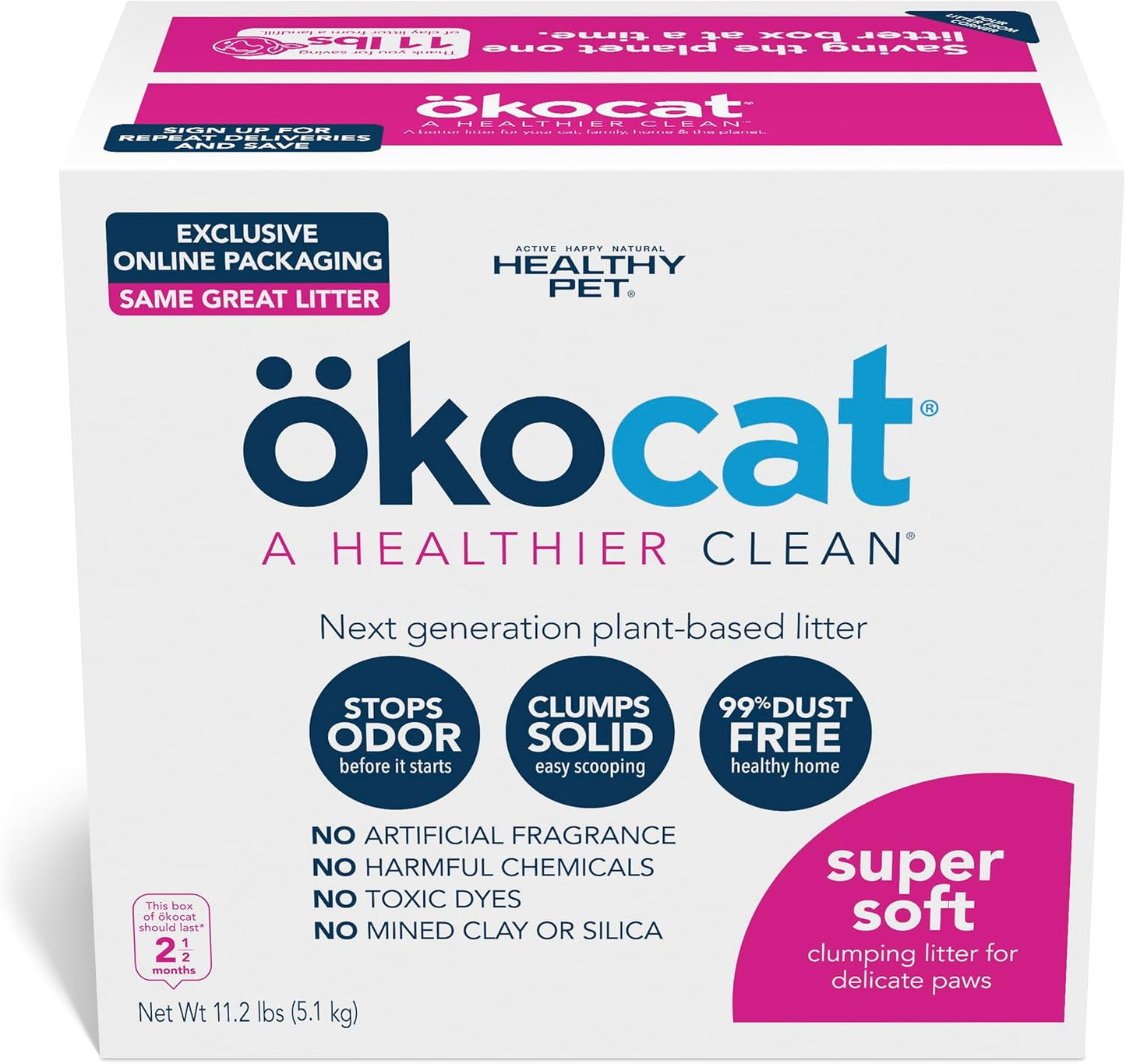 ökocat Super Soft Wood Clumping Cat Litter, Unscented,11.2 pounds - Natural Ingredients, Stops Odor, Clumps Solid, 99% Dust Free, Great for All Cats, Sensitive Paws, Kittens