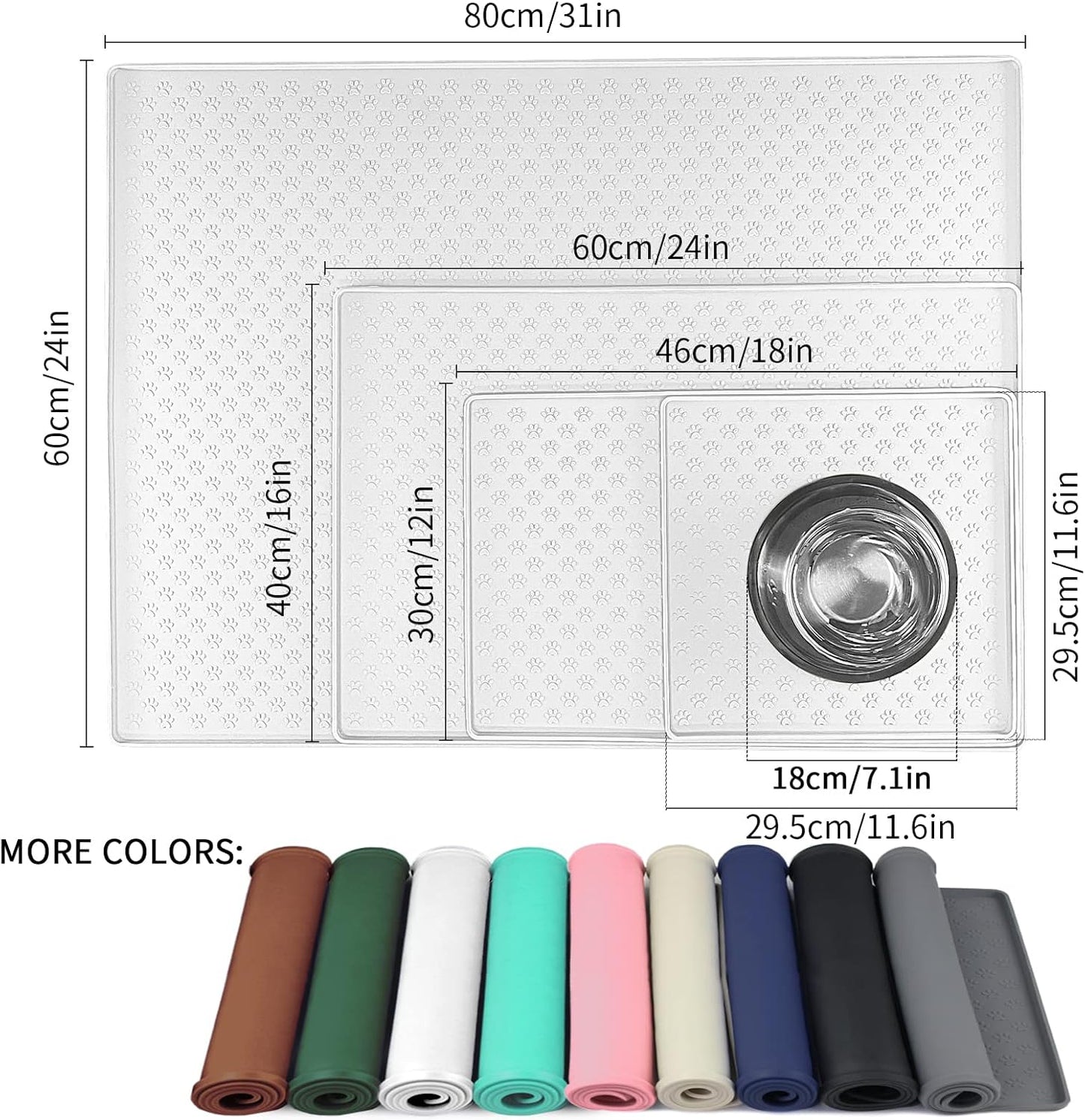 Ptlom Pet Placemat for Dog and Cat, Waterproof Silicone Pet Feeding Bowl Mats for Food and Water, Small Medium Large Dogs Mat Prevent Residues from Spilling to Floor, White, 31.5" 23.6"