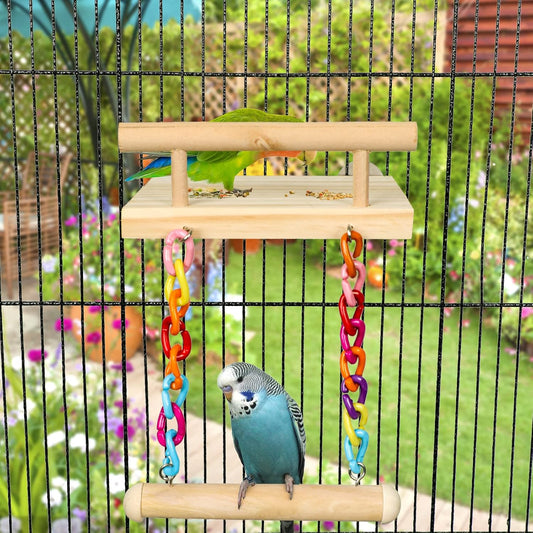 Bird Perches Cage Toys Parrot Wooden Platform Play Gyms Exercise Stands with Acrylic Wood Swing Ferris Wheel Chewing for Animals Green Cheeks, Baby Lovebird, Chinchilla, Hamster Budgie