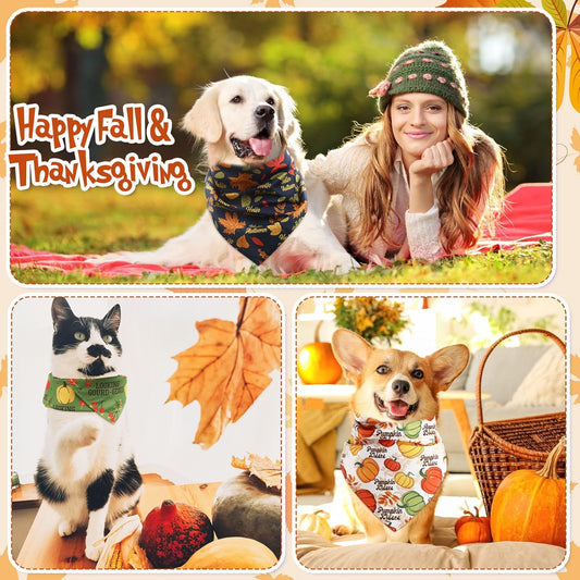 Abbylike 50 Pcs Fall Dog Bandanas Bulk Pet Scarfs Triangle Bibs Adjustable Washable Puppy Kerchief Seasonal Pet Costume Accessories Grooming Supplies for Small Medium Large Dogs Cats