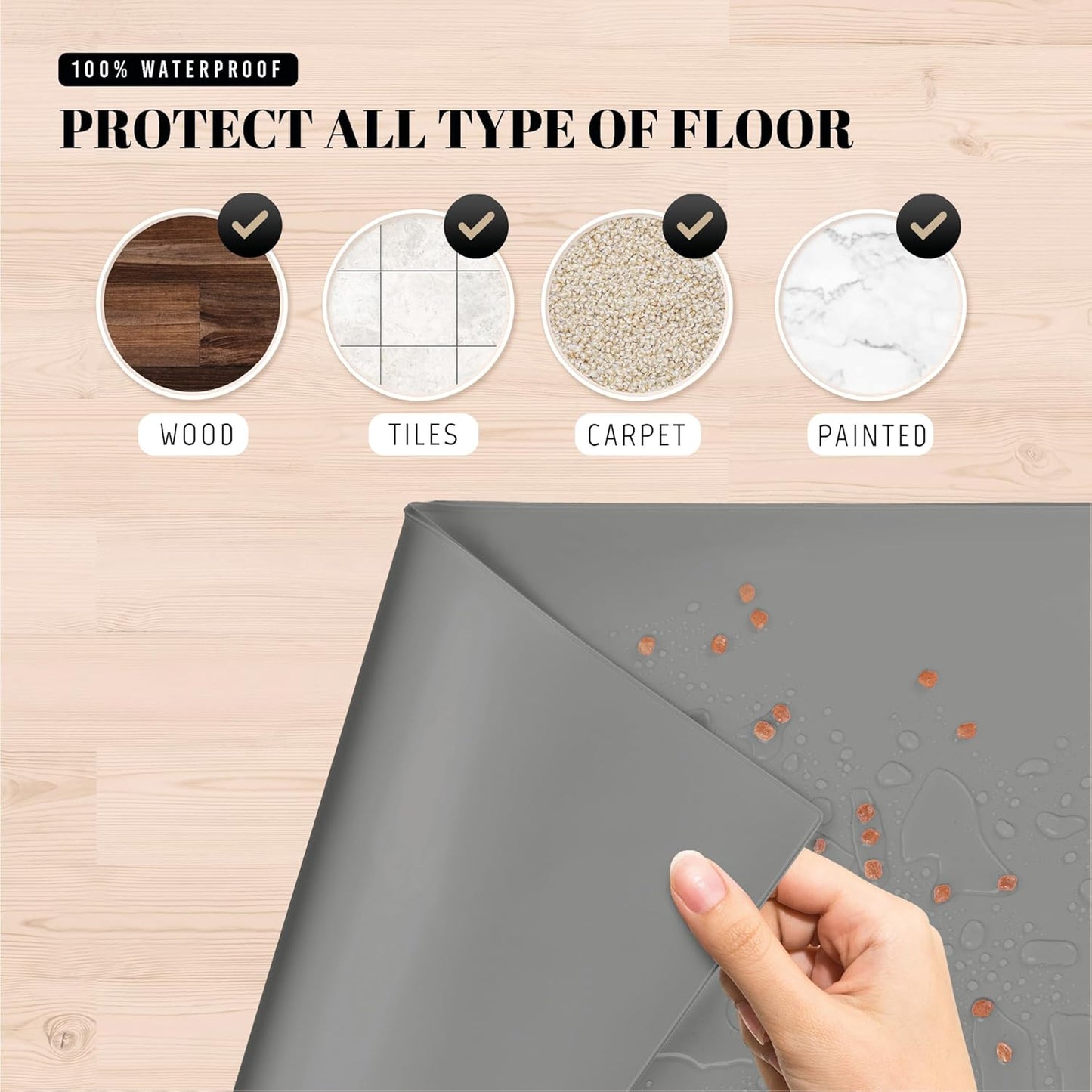 AVERYDAY 18x10'' Silicone Dog Mat for Food and Water, 0.63'' Edge Dog Food Bowl Mats for Floor Waterproof, Dogs Water Mat for Sloppy Drinker, Non Slip Rubber Pet Feeding Mats for Indoor Dogs and Cats