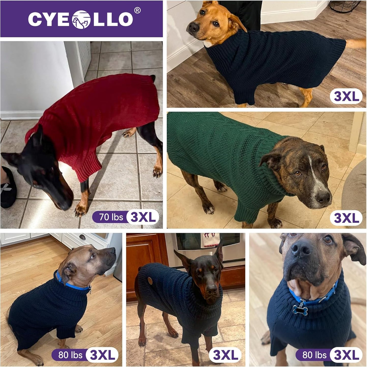 cyeollo 4XL Dog Sweater,Knitwear Pullover Sweaters Turtleneck Fall Winter Dog Clothes Sweaters for Large Dogs Male, Grey XXXXL