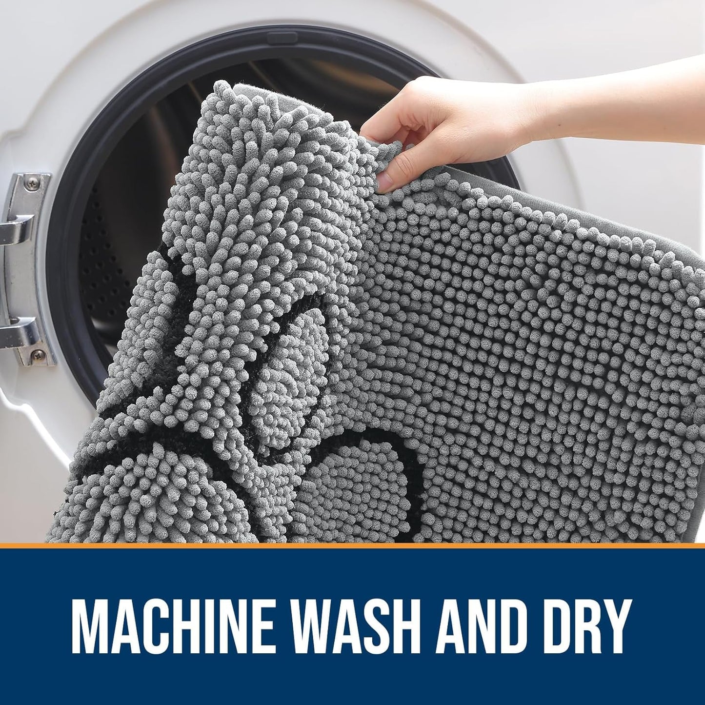 OLANLY Door Mat for Muddy Dog Paws 59x32, Ultra Absorbent Chenille Mud Doormat with Paw Print Design, Non-Slip Washable Doormat for Indoor Entryway, Quick-Dry Pet Bed Mats for Dirty Dogs, Grey