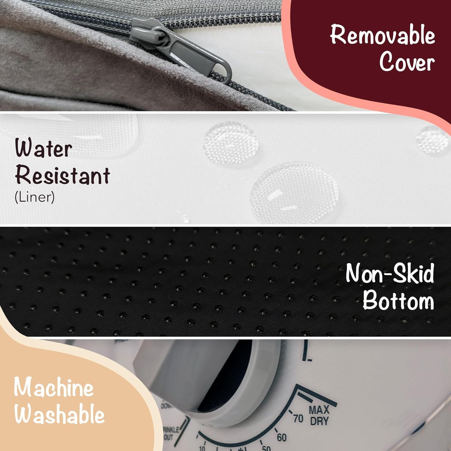 Friends Forever Large Dog Bed, Orthopedic Pet Sofa Memory Foam Mattress, Calming Dog Couch, Wall Rim Pillow, Water Resistant Liner, Washable Cover, Non-Slip Bottom, Chester, Large Grey