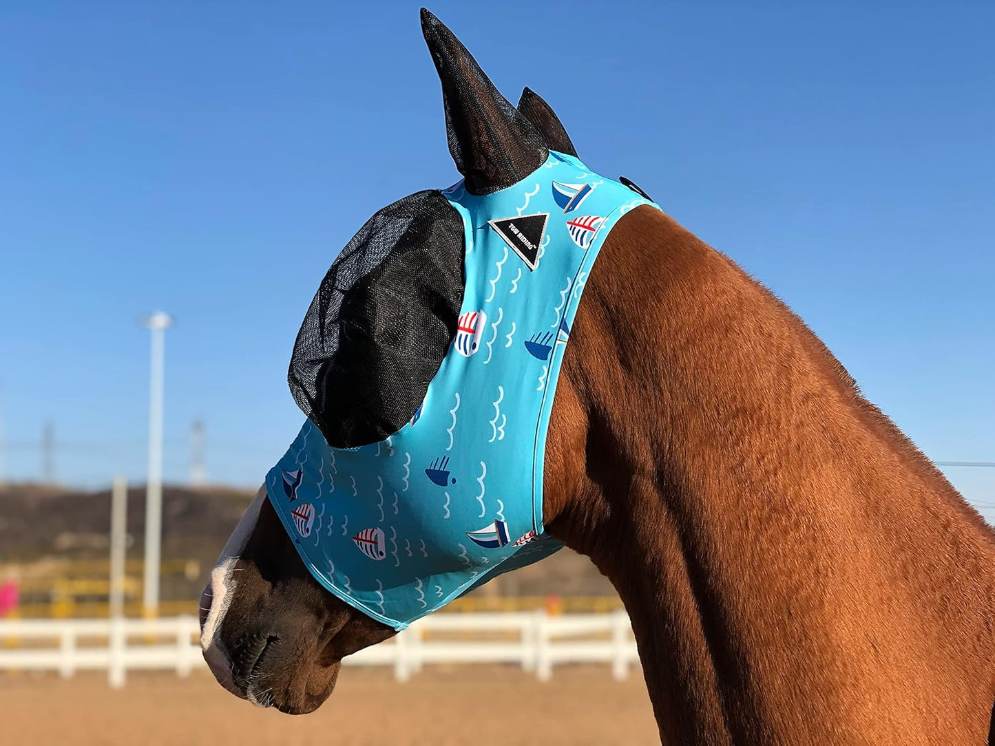 Horse Fly Mask Super Comfort Horse Fly Mask Elasticity Fly Mask with Ears We Only Make Products That Horses Like… (Sky Blue, L)