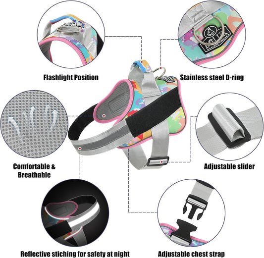 Bolux Dog Harness, No-Pull Reflective Dog Vest, Breathable Adjustable Pet Harness with Handle for Outdoor Walking - No More Pulling, Tugging or Choking (X-Small (Pack of 1), OilPainting)