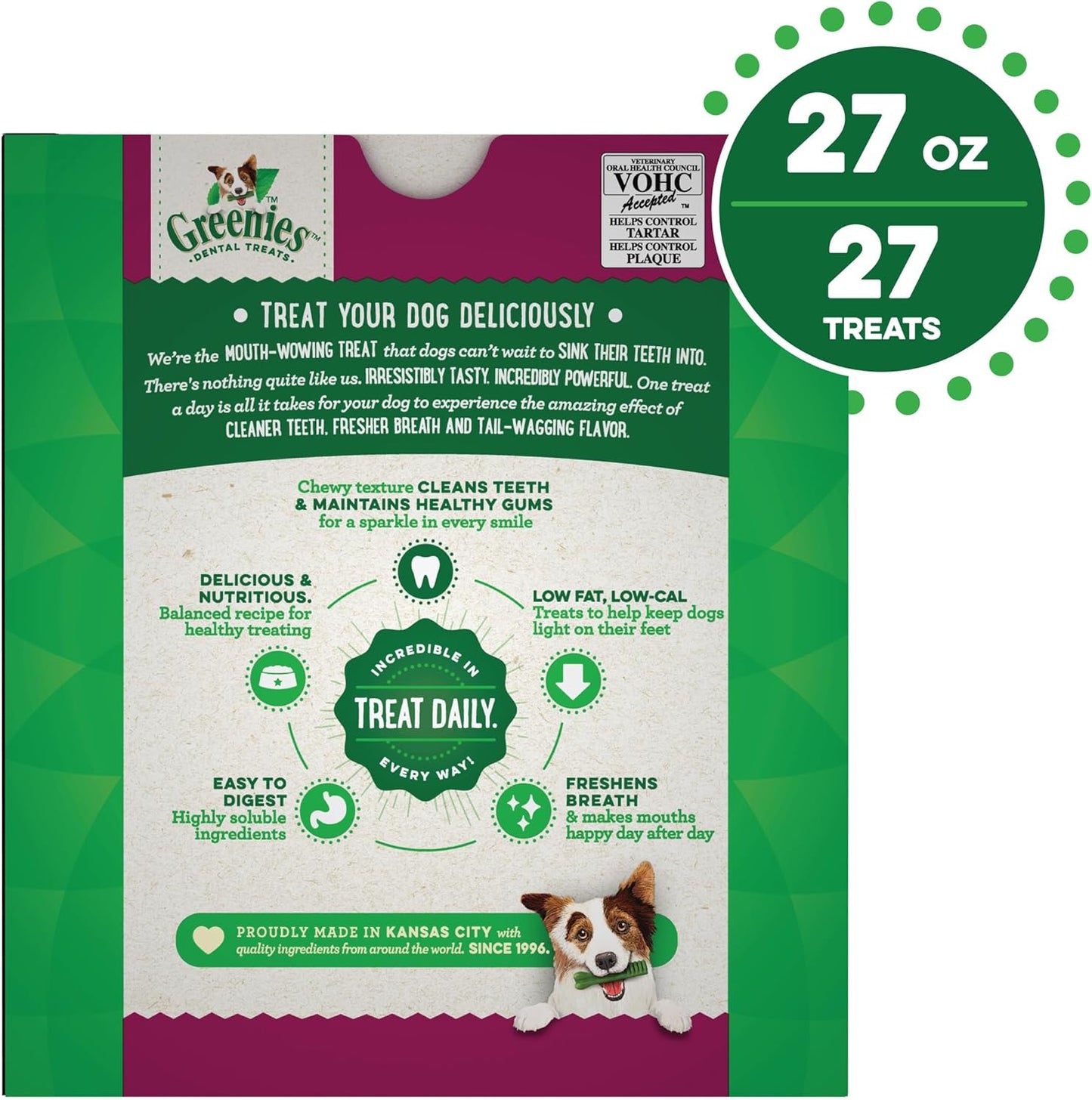 Greenies Weight Management Regular Dog Dental Chews Weight Control Dog Treats, 27 oz. Pack (27 Treats)