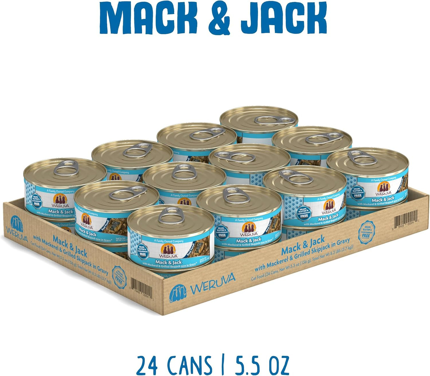 Weruva Classic Cat Food, Mack & Jack with Mackerel & Grilled Skipjack, 5.5oz Can (Pack of 24)