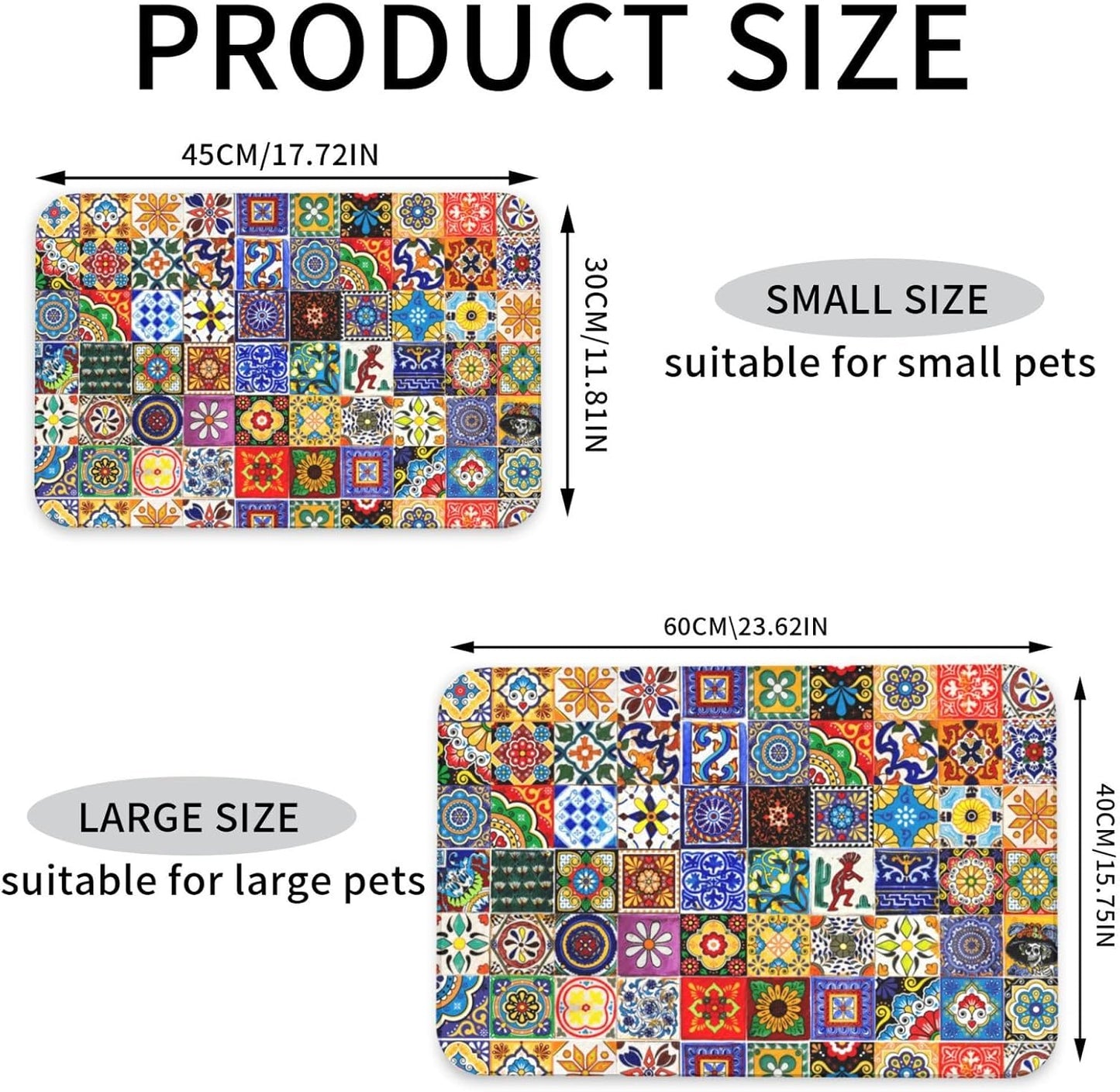 Bohemian Chic Floral Dog Food Mat Absorbent Bowl Mats No Stains Quick Dry Waterproof Pet Cat Placemats for Food and Water, 30x45cm