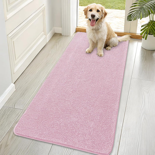 OLANLY Dog Door Mat for Muddy Paws 70x35, Absorbs Moisture and Dirt, Absorbent Non-Slip Washable Doormat, Quick Dry Chenille Mud Mat for Dogs, Entry Indoor Entryway Carpet for Inside Floor, Dusty Rose