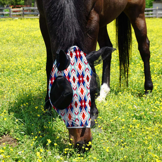 Harrison Howard Super Comfort Stretchy Fly Mask Large Eye Space with UV Protection Soft on Skin with Breathability Tribal Abstract M Cob