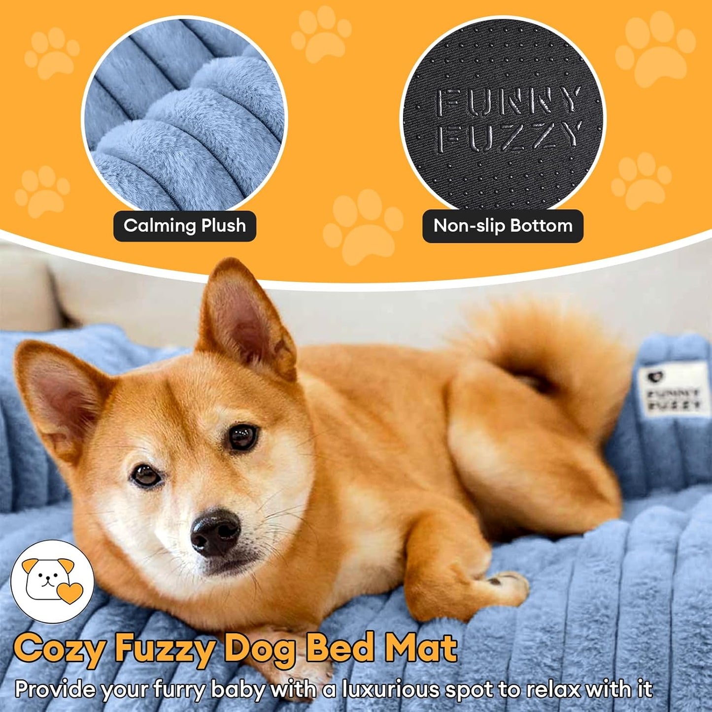 FUNNY FUZZY Pet Couch Cover for Sofa, Calming Dog Bed for Couch, Fluffy Plush Dog Couch Mat for Furniture Protector for Medium Dogs and Cats, 33×28 in, Blue