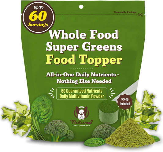 Natural Dog Company Dog Super Greens Food Topper, Dog Multivitamin Powder Vitamins & Supplements, Boost Immunity & Digestion, Wellness Nutrient-Rich Food Seasoning Meal Topper, 8 oz
