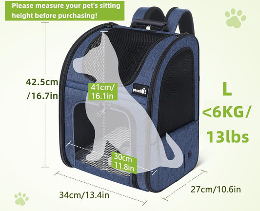 Pecute Pet Carrier Backpack, Dog Carrier Backpack, Expandable with Breathable Mesh for Small Dogs Cats Puppies, Pet Backpack Bag for Hiking Travel Camping Outdoor Hold Pets Up to 17 Lbs