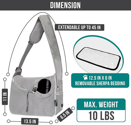 PetAmi Small Dog Sling Carrier, Soft-Sided Crossbody Puppy Carrying Purse Bag, Adjustable Sling Pet Pouch to Wear Medium Cat Travel, Dog Bag for Traveling, Poop Bag Dispenser, Max 10 lbs, Stripe Black