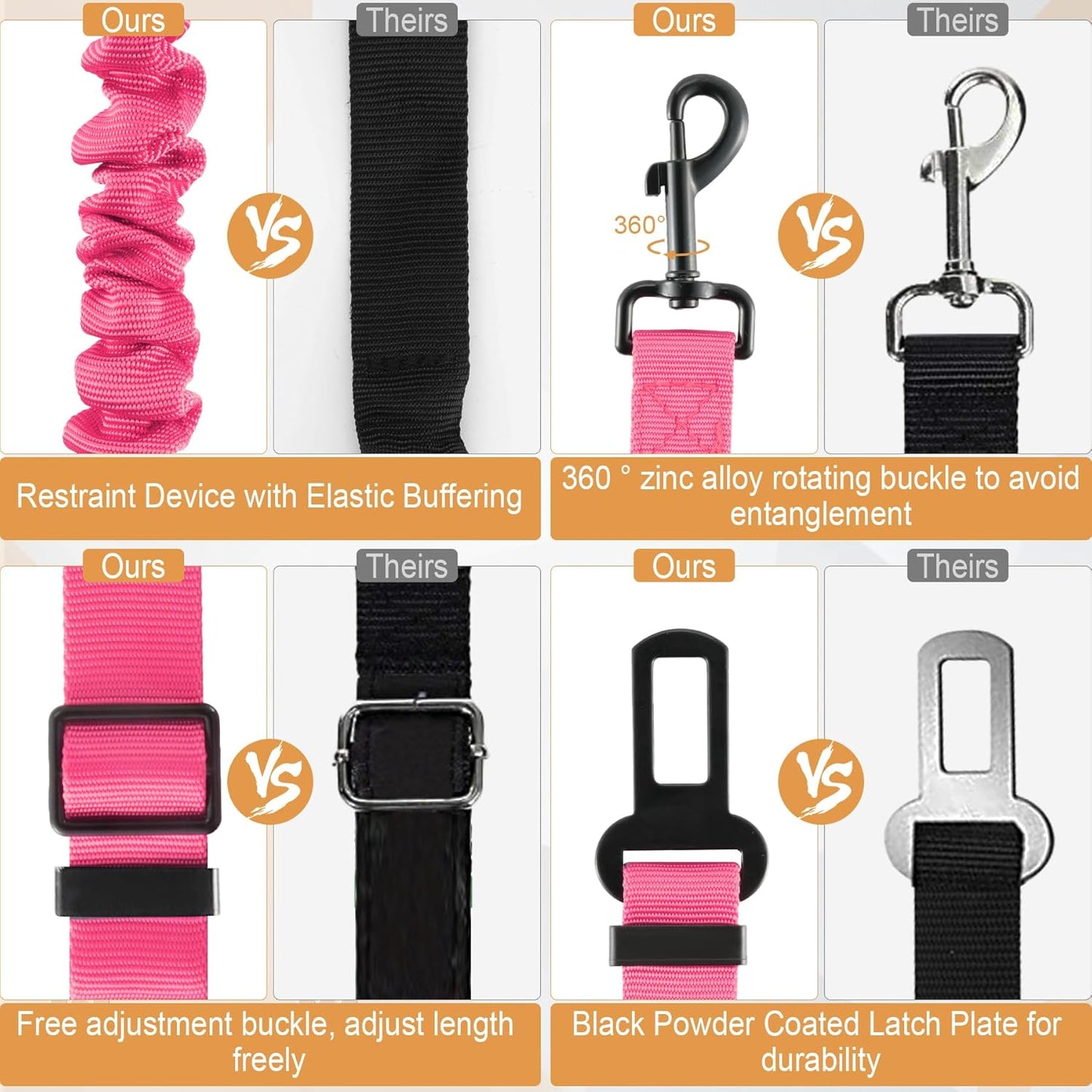 LivTee Dog Seat Belt for Car, Retractable Pet Safety Harness, Adjustable Nylon Dog Seatbelt Leash, Comfortable Dog Accessories for Vehicles (Pink-2PCS)