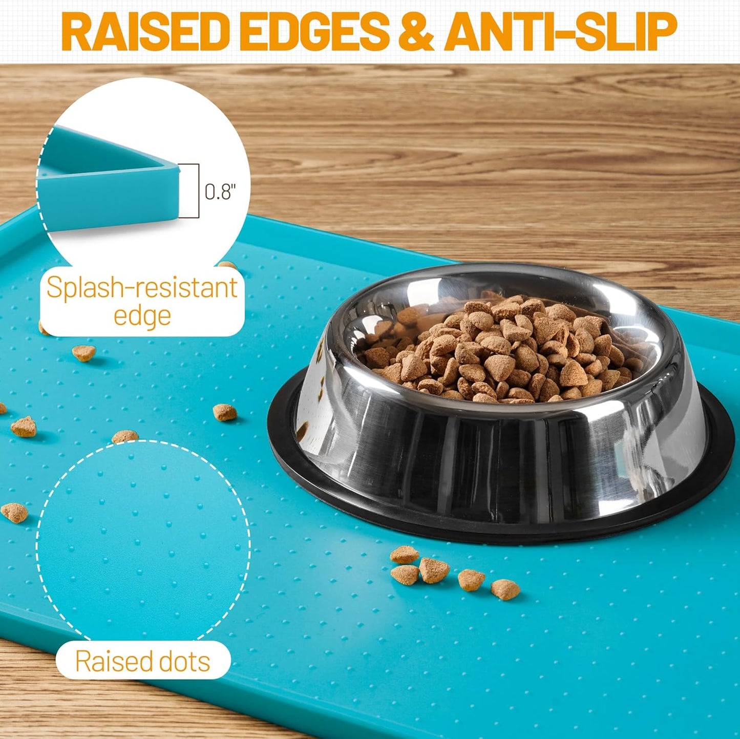 Hubulk Dog Feeding Mat,100% Waterproof Food Grade Silicone Pet Food and Water Bowl Placemat,Dishwasher, High Raised Edge to Prevent Spills,Nonslip Tray to Stop Messes on Floor（28"x18"x0.8", Green）