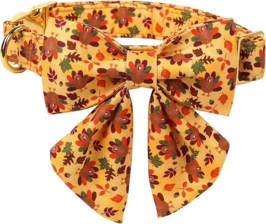 Lionet Paws Thanksgiving Day Dog Collar with Bowtie, Dogs Sailor Bow Collar with Metal Buckle for Dogs, Adjustable Comfortable Dog Collars Girl, XS, Neck 8-12 in