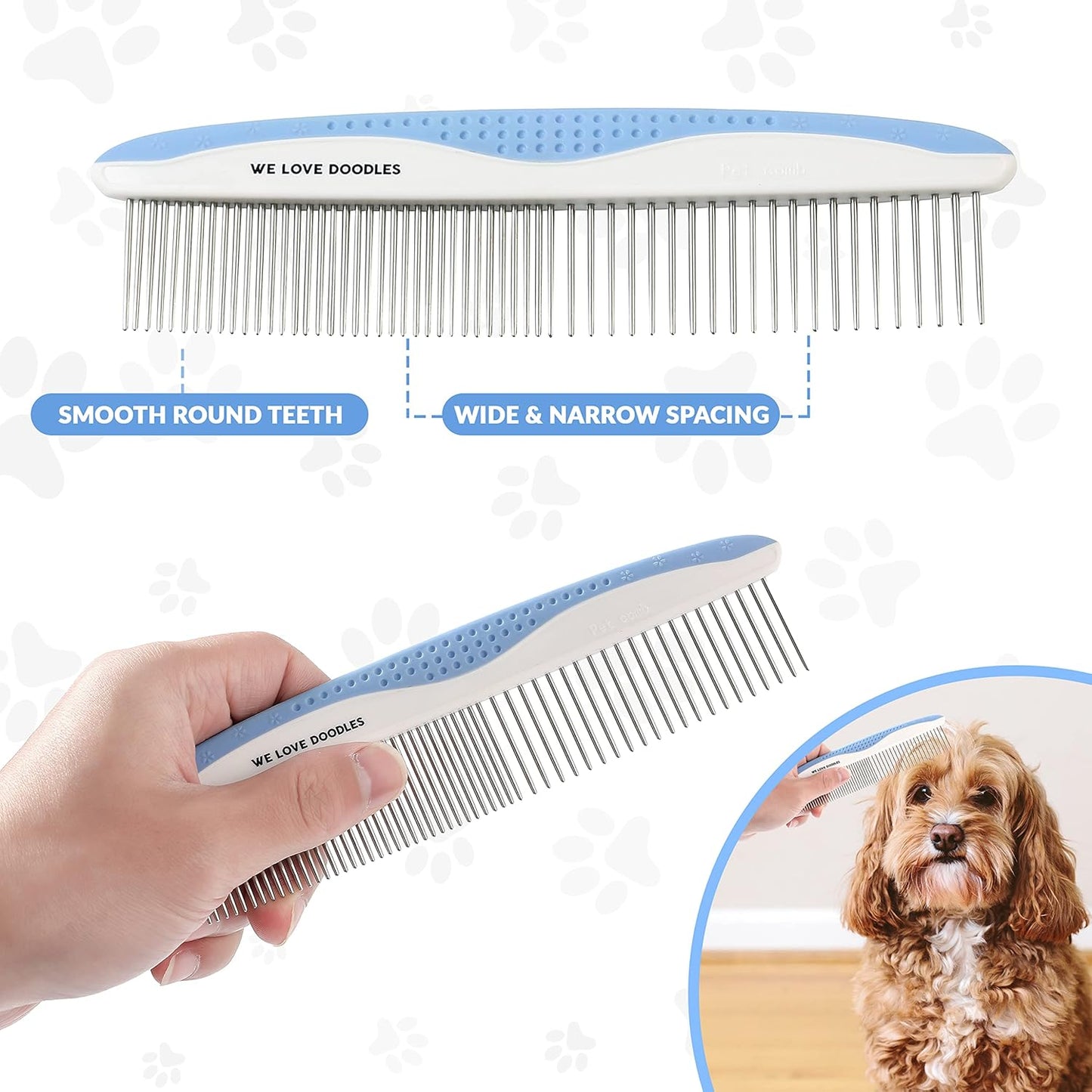We Love Doodles Large Metal Dog Grooming Comb & Dog Detangler Spray - Removes Tangles & Matts, Dematting Pet Combs, Detangler For Matted Hair, Dog Detangling Spray, Dematting Spray & Tangle Remover