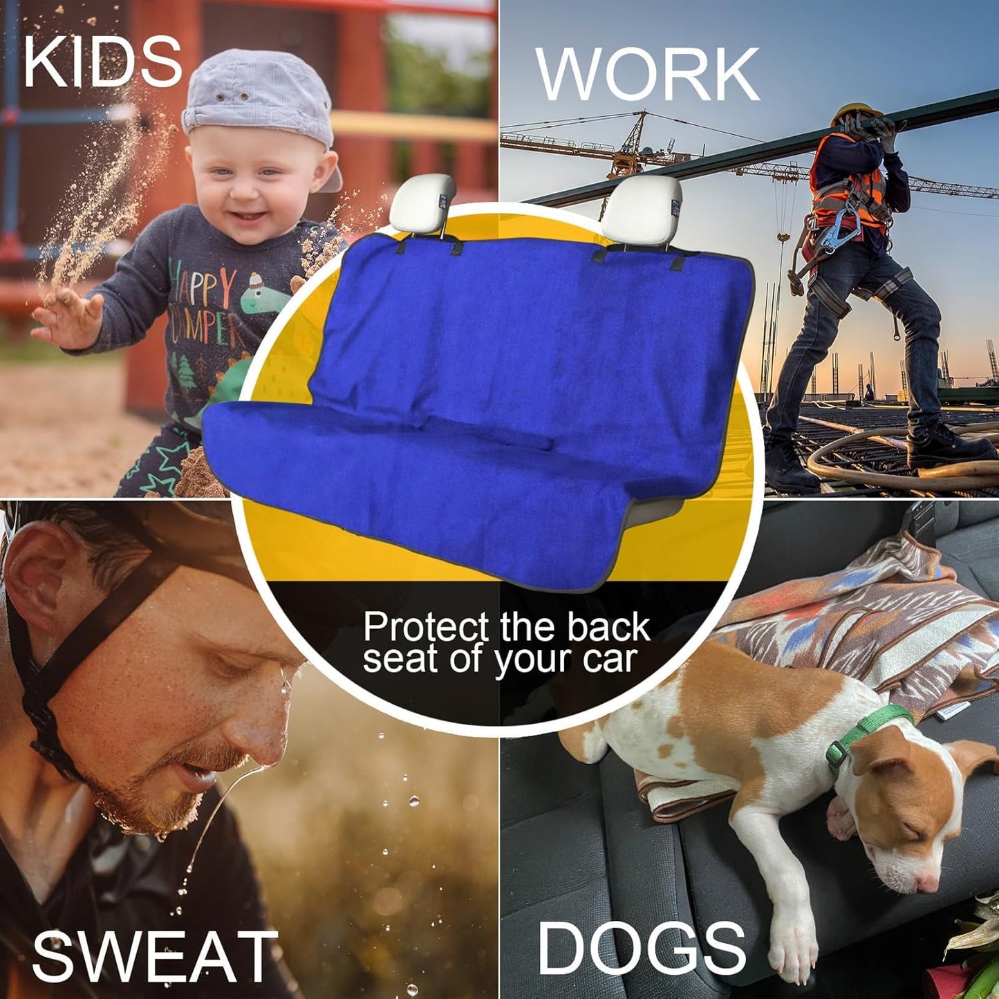 Back Seat Cover for Car Trucks Van SUV,Waterproof Rear Bench Towel Seat Covers for Dogs and Kids,Automotive Backseat Protector (Blue)