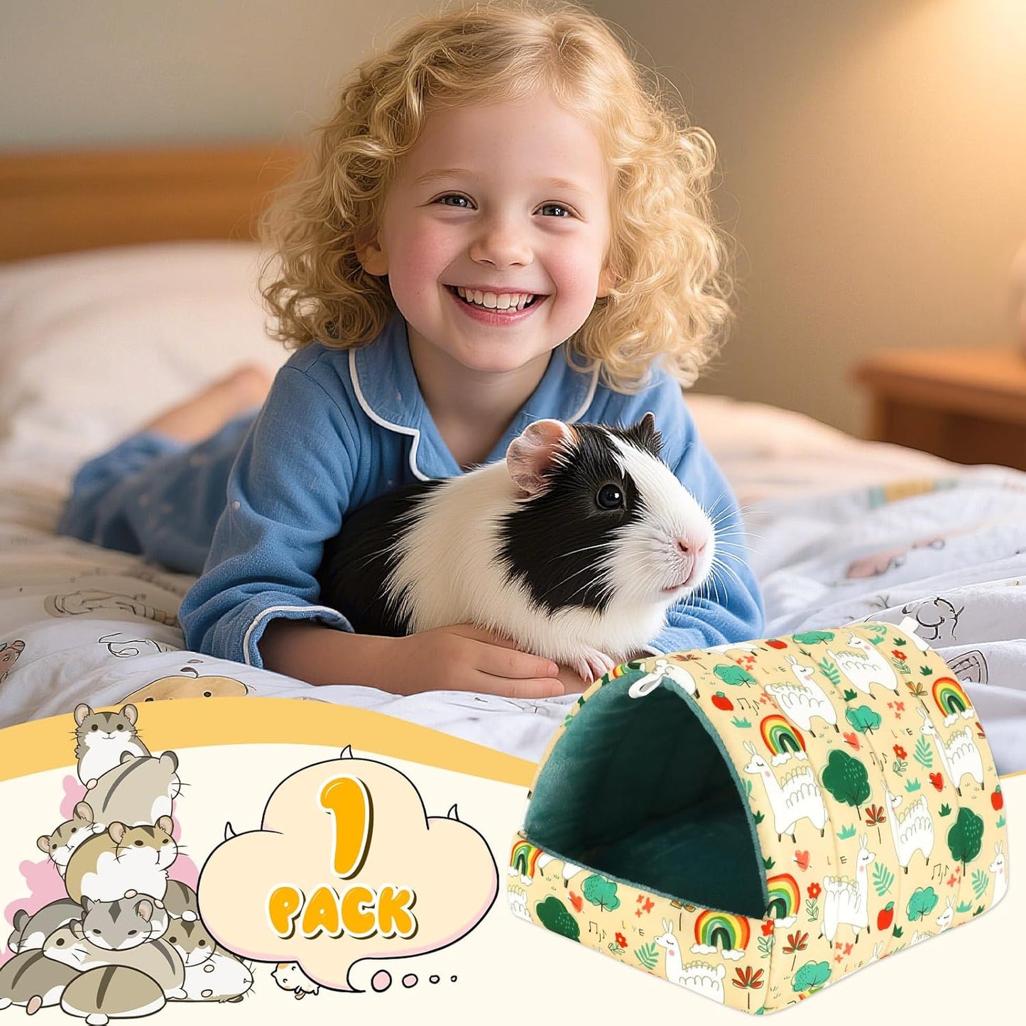 UPINS Guinea Pig Bed, Guinea Pig Hideout Washable Small Animal House Cage Accessories for Dwarf Rabbits Chinchillas Hamsters Hedgehogs Ferrets Bearded Dragons and Rats