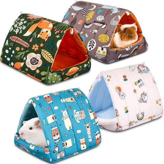 4 Pcs Guinea Pig Hideout, Guinea Pig Bed Tunnel, Rabbit Washable Small House Cage Accessories for Bunny Hedgehog Mouse Chinchillas Hamsters Ferrets Bearded Dragons Rats(Forest,7.9 in)