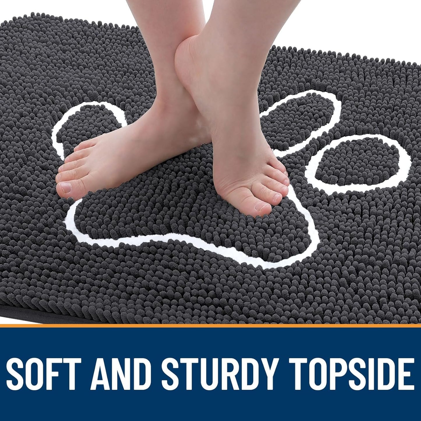 OLANLY Door Mat for Muddy Dog Paws 59x24, Ultra Absorbent Chenille Mud Doormat with Paw Print Design, Non-Slip Washable Doormat for Indoor Entryway, Quick-Dry Pet Bed Mats for Dirty Dogs, Dark Grey